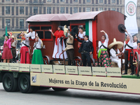 Members of the Mexican armed forces, dressed as during the Mexican Revolution, perform a scene from the Mexican Revolution titled Women in t...