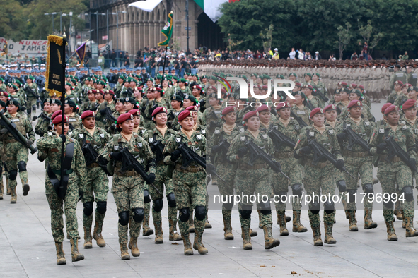 Women belonging to the Mexican Army participate in the parade on the occasion of the 114th anniversary of the Mexican Revolution at the capi...