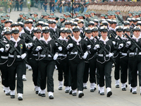 Women belonging to the Mexican Navy participate in the parade on the occasion of the 114th anniversary of the Mexican Revolution at the Zoca...