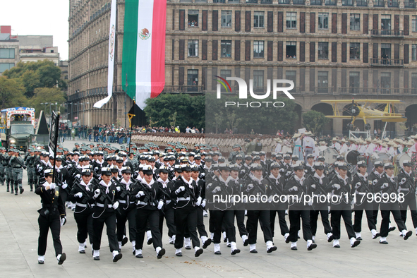 Women belonging to the Mexican Navy participate in the parade on the occasion of the 114th anniversary of the Mexican Revolution at the Zoca...