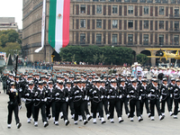 Women belonging to the Mexican Navy participate in the parade on the occasion of the 114th anniversary of the Mexican Revolution at the Zoca...