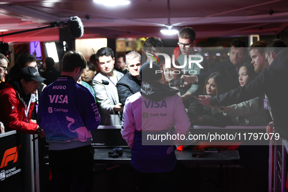 Yuki Tsunoda speaks to the press in Las Vegas, Nevada, on November 20, 2024, ahead of the Formula 1 Heineken Silver Las Vegas Grand Prix. 