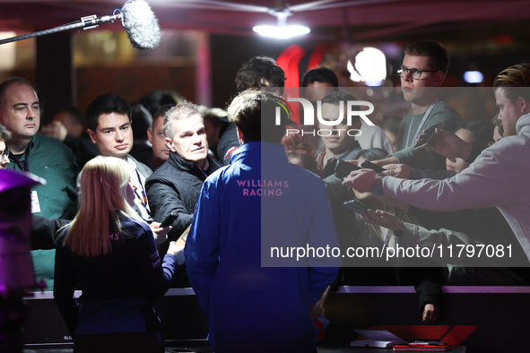 Franco Colapinto speaks to the press in Las Vegas, Nevada, on November 20, 2024, ahead of the Formula 1 Heineken Silver Las Vegas Grand Prix...