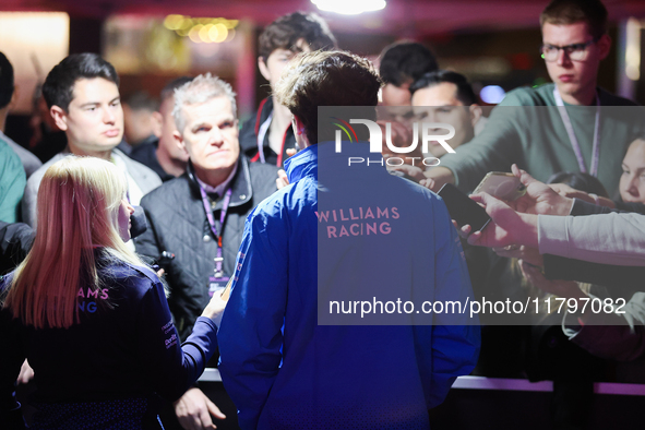 Franco Colapinto speaks to the press in Las Vegas, Nevada, on November 20, 2024, ahead of the Formula 1 Heineken Silver Las Vegas Grand Prix...