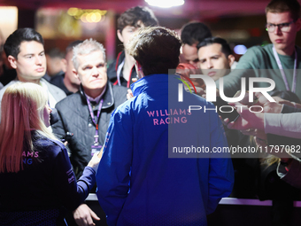 Franco Colapinto speaks to the press in Las Vegas, Nevada, on November 20, 2024, ahead of the Formula 1 Heineken Silver Las Vegas Grand Prix...