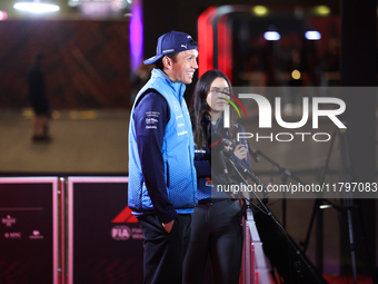 Alexander Albon speaks to the press in Las Vegas, Nevada, on November 20, 2024, ahead of the Formula 1 Heineken Silver Las Vegas Grand Prix....