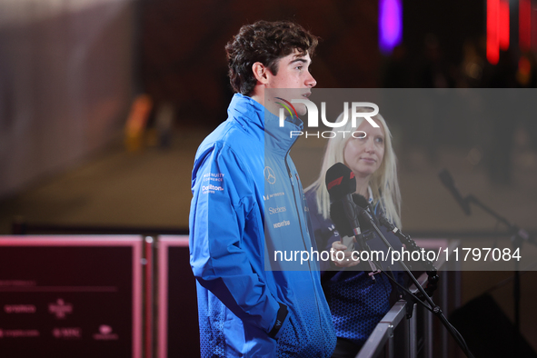 Franco Colapinto speaks to the press in Las Vegas, Nevada, on November 20, 2024, ahead of the Formula 1 Heineken Silver Las Vegas Grand Prix...