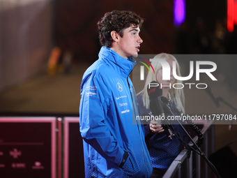 Franco Colapinto speaks to the press in Las Vegas, Nevada, on November 20, 2024, ahead of the Formula 1 Heineken Silver Las Vegas Grand Prix...