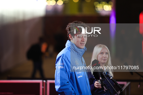 Franco Colapinto speaks to the press in Las Vegas, Nevada, on November 20, 2024, ahead of the Formula 1 Heineken Silver Las Vegas Grand Prix...