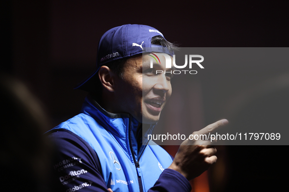 Alexander Albon speaks to the press in Las Vegas, Nevada, on November 20, 2024, ahead of the Formula 1 Heineken Silver Las Vegas Grand Prix....