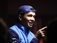 Alexander Albon speaks to the press in Las Vegas, Nevada, on November 20, 2024, ahead of the Formula 1 Heineken Silver Las Vegas Grand Prix....