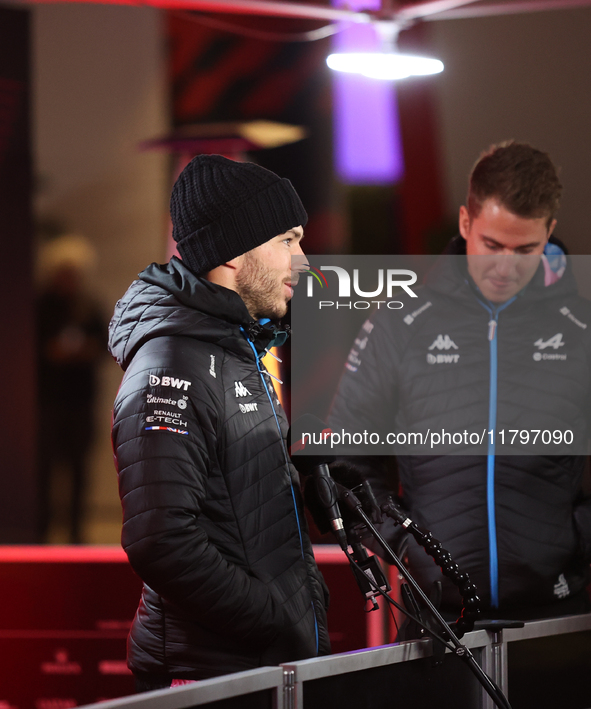 Pierre Gasly speaks to the press in Las Vegas, Nevada, on November 20, 2024, ahead of the Formula 1 Heineken Silver Las Vegas Grand Prix. 