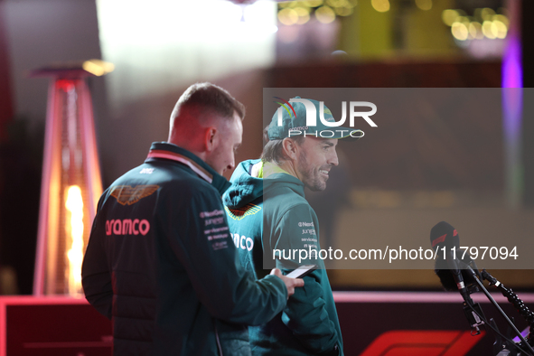 Fernando Alonso speaks to the press in Las Vegas, Nevada, on November 20, 2024, ahead of the Formula 1 Heineken Silver Las Vegas Grand Prix....