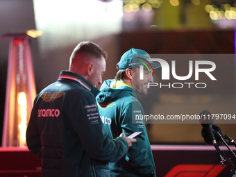 Fernando Alonso speaks to the press in Las Vegas, Nevada, on November 20, 2024, ahead of the Formula 1 Heineken Silver Las Vegas Grand Prix....