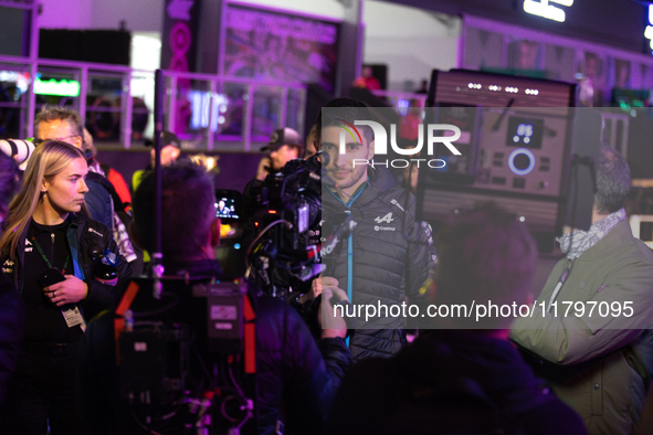 Esteban Ocon speaks to the press in Las Vegas, Nevada, on November 20, 2024, ahead of the Formula 1 Heineken Silver Las Vegas Grand Prix. 