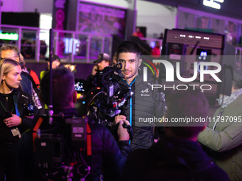 Esteban Ocon speaks to the press in Las Vegas, Nevada, on November 20, 2024, ahead of the Formula 1 Heineken Silver Las Vegas Grand Prix. (