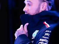 Lewis Hamilton is in the Mercedes garage in Las Vegas, Nevada, on November 20, 2024, ahead of the Formula 1 Heineken Silver Las Vegas Grand...