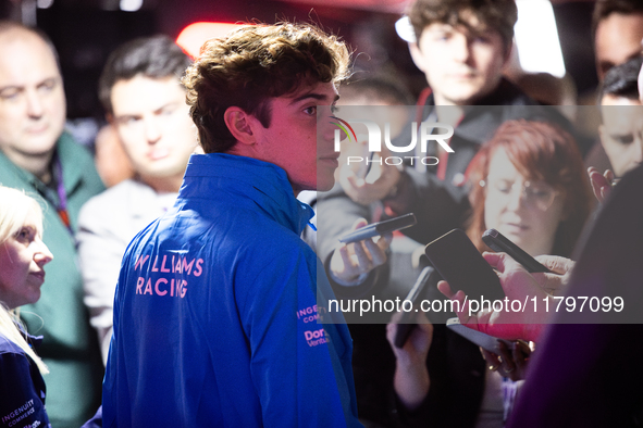 Franco Colapinto speaks to the press in Las Vegas, Nevada, on November 20, 2024, ahead of the Formula 1 Heineken Silver Las Vegas Grand Prix...