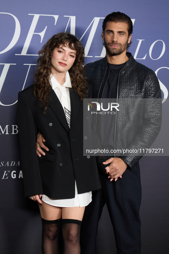 At a photocall for ''Pideme lo que Quieras'' in Madrid, Spain, on November 21, 2024, Gabriela Andrada and Mario Ermito pose. 