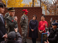 Former Marine Corps Investigation Team Leader Park Jeong-hoon holds a press conference in front of the Central District Military Court in Yo...