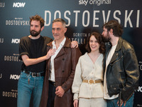 Damiano D'Innocenzo, Filippo Timi, Carlotta Gamba, and Fabio D'Innocenzo attend the ''Dostoevskij'' photocall at Hotel Eden in Rome, Italy,...