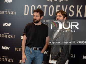 Directors Damiano D'Innocenzo and Fabio D'Innocenzo attend the ''Dostoevskij'' photocall at Hotel Eden in Rome, Italy, on November 20, 2024....