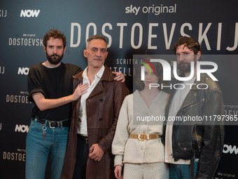 Damiano D'Innocenzo, Filippo Timi, Carlotta Gamba, and Fabio D'Innocenzo attend the ''Dostoevskij'' photocall at Hotel Eden in Rome, Italy,...