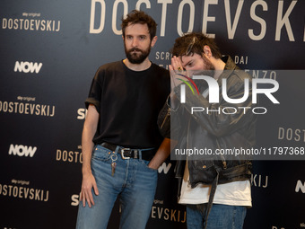 Directors Damiano D'Innocenzo and Fabio D'Innocenzo attend the ''Dostoevskij'' photocall at Hotel Eden in Rome, Italy, on November 20, 2024....