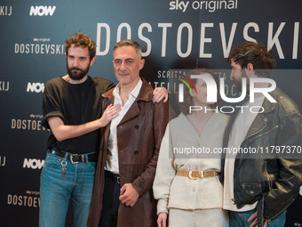 Damiano D'Innocenzo, Filippo Timi, Carlotta Gamba, and Fabio D'Innocenzo attend the ''Dostoevskij'' photocall at Hotel Eden in Rome, Italy,...