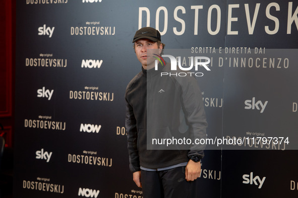 Gabriel Montesi attends the ''Dostoevskij'' photocall at Hotel Eden in Rome, Italy, on November 20, 2024. 