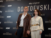 Filippo Timi and Carlotta Gamba attend the ''Dostoevskij'' photocall at Hotel Eden in Rome, Italy, on November 20, 2024. (