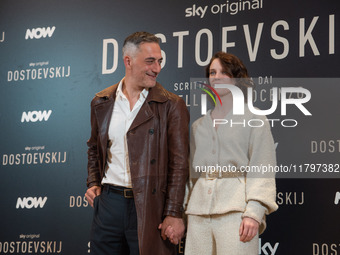 Filippo Timi and Carlotta Gamba attend the ''Dostoevskij'' photocall at Hotel Eden in Rome, Italy, on November 20, 2024. (