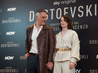 Filippo Timi and Carlotta Gamba attend the ''Dostoevskij'' photocall at Hotel Eden in Rome, Italy, on November 20, 2024. (