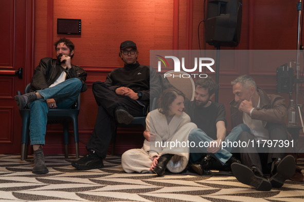 Fabio D'Innocenzo, Gabriel Montesi, Carlotta Gamba, Damiano D'Innocenzo, and Filippo Timi attend the ''Dostoevskij'' photocall at Hotel Eden...