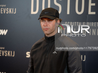 Gabriel Montesi attends the ''Dostoevskij'' photocall at Hotel Eden in Rome, Italy, on November 20, 2024. (