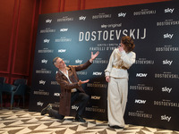 Filippo Timi and Carlotta Gamba attend the ''Dostoevskij'' photocall at Hotel Eden in Rome, Italy, on November 20, 2024. (