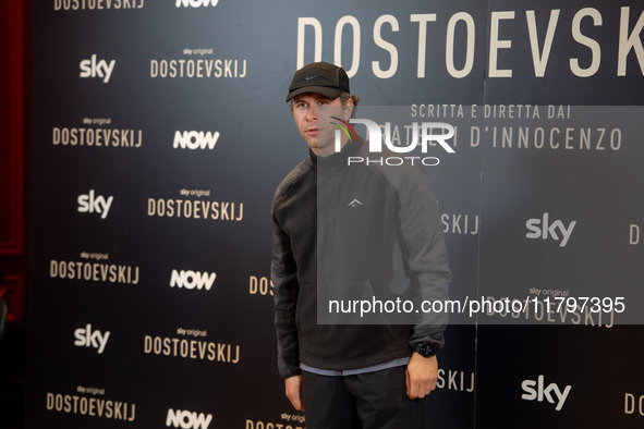 Gabriel Montesi attends the ''Dostoevskij'' photocall at Hotel Eden in Rome, Italy, on November 20, 2024. 