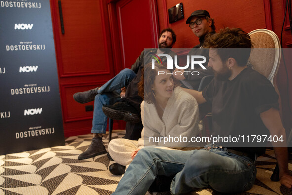 Carlotta Gamba and Damiano D'Innocenzo attend the ''Dostoevskij'' photocall at Hotel Eden in Rome, Italy, on November 20, 2024. 