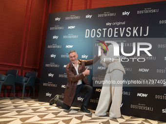 Filippo Timi and Carlotta Gamba attend the ''Dostoevskij'' photocall at Hotel Eden in Rome, Italy, on November 20, 2024. (