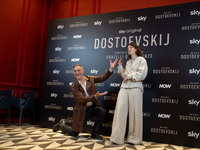 Filippo Timi and Carlotta Gamba attend the ''Dostoevskij'' photocall at Hotel Eden in Rome, Italy, on November 20, 2024. (