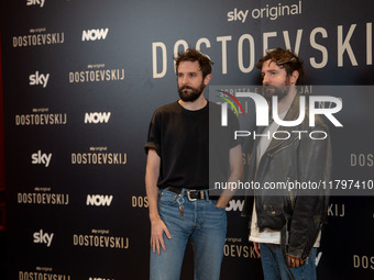 Directors Damiano D'Innocenzo and Fabio D'Innocenzo attend the ''Dostoevskij'' photocall at Hotel Eden in Rome, Italy, on November 20, 2024....