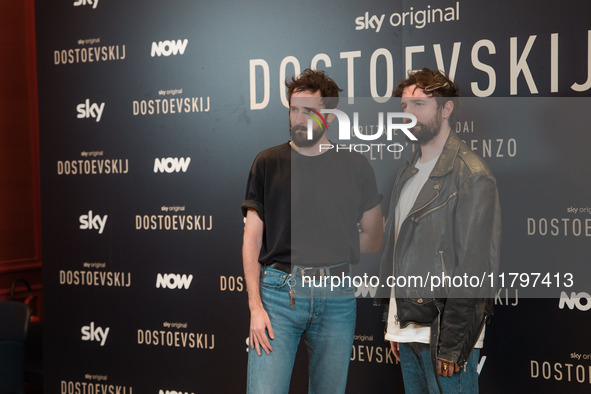 Directors Damiano D'Innocenzo and Fabio D'Innocenzo attend the ''Dostoevskij'' photocall at Hotel Eden in Rome, Italy, on November 20, 2024....