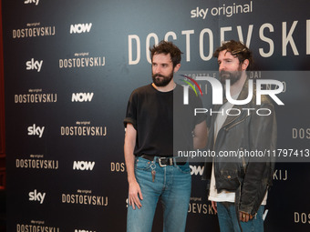 Directors Damiano D'Innocenzo and Fabio D'Innocenzo attend the ''Dostoevskij'' photocall at Hotel Eden in Rome, Italy, on November 20, 2024....