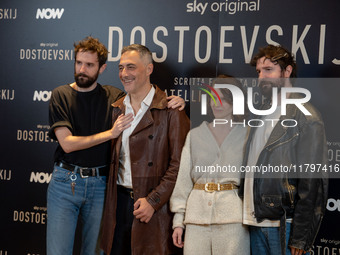 Damiano D'Innocenzo, Filippo Timi, Carlotta Gamba, and Fabio D'Innocenzo attend the ''Dostoevskij'' photocall at Hotel Eden in Rome, Italy,...