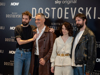 Damiano D'Innocenzo, Filippo Timi, Carlotta Gamba, and Fabio D'Innocenzo attend the ''Dostoevskij'' photocall at Hotel Eden in Rome, Italy,...