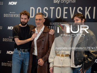 Damiano D'Innocenzo, Filippo Timi, Carlotta Gamba, and Fabio D'Innocenzo attend the ''Dostoevskij'' photocall at Hotel Eden in Rome, Italy,...