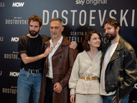 Damiano D'Innocenzo, Filippo Timi, Carlotta Gamba, and Fabio D'Innocenzo attend the ''Dostoevskij'' photocall at Hotel Eden in Rome, Italy,...