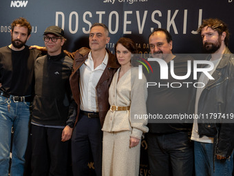 Damiano D'Innocenzo, Filippo Timi, Carlotta Gamba, and Fabio D'Innocenzo attend the ''Dostoevskij'' photocall at Hotel Eden in Rome, Italy,...