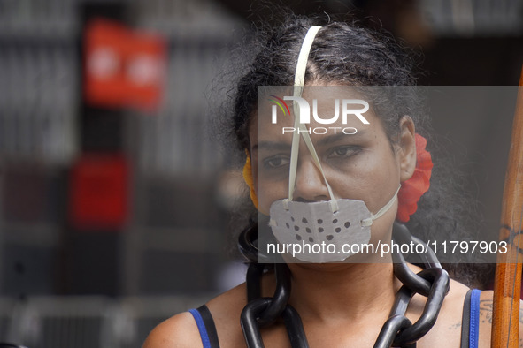 People attend a rally against racism during Black Awareness Day in Sao Paulo, Brazil, on November 20, 2024. 