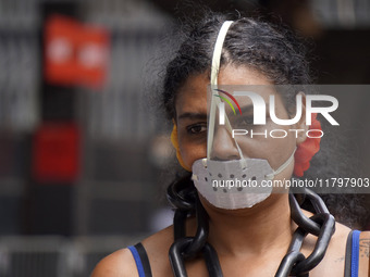 People attend a rally against racism during Black Awareness Day in Sao Paulo, Brazil, on November 20, 2024. (